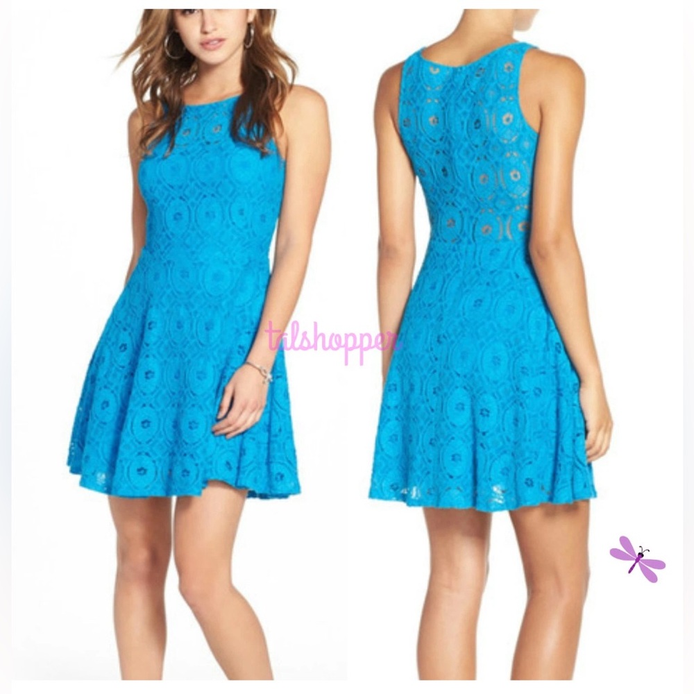 BB Dakota Anthropologie Renley Flirty Sky Blue Eyelet Lace Skater Dress, 4